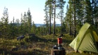 Yksi reissun parhaista telttapaikoista. Taustalla Inarinjärvi ja matkaa Inariin reilu 5km.